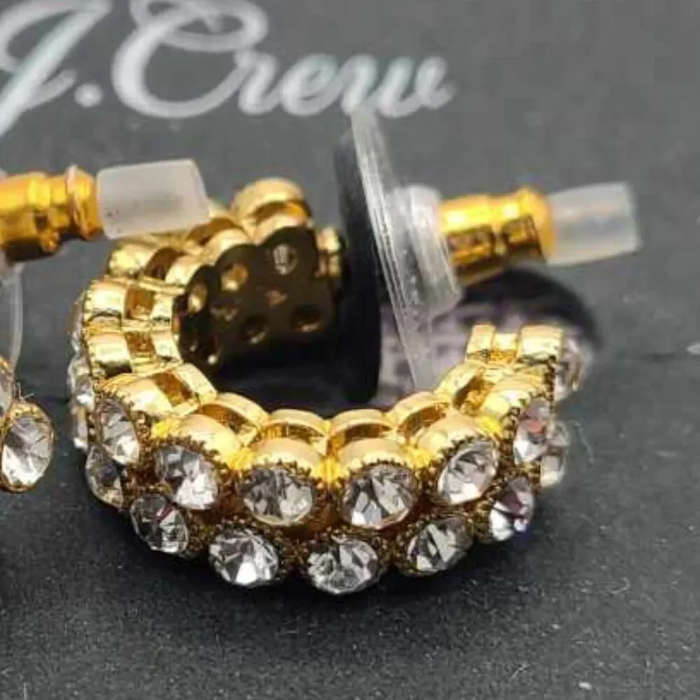 J Crew Busy Bezel Pave Crystal Hoop Stud Earrings  NEW!  NWT!
